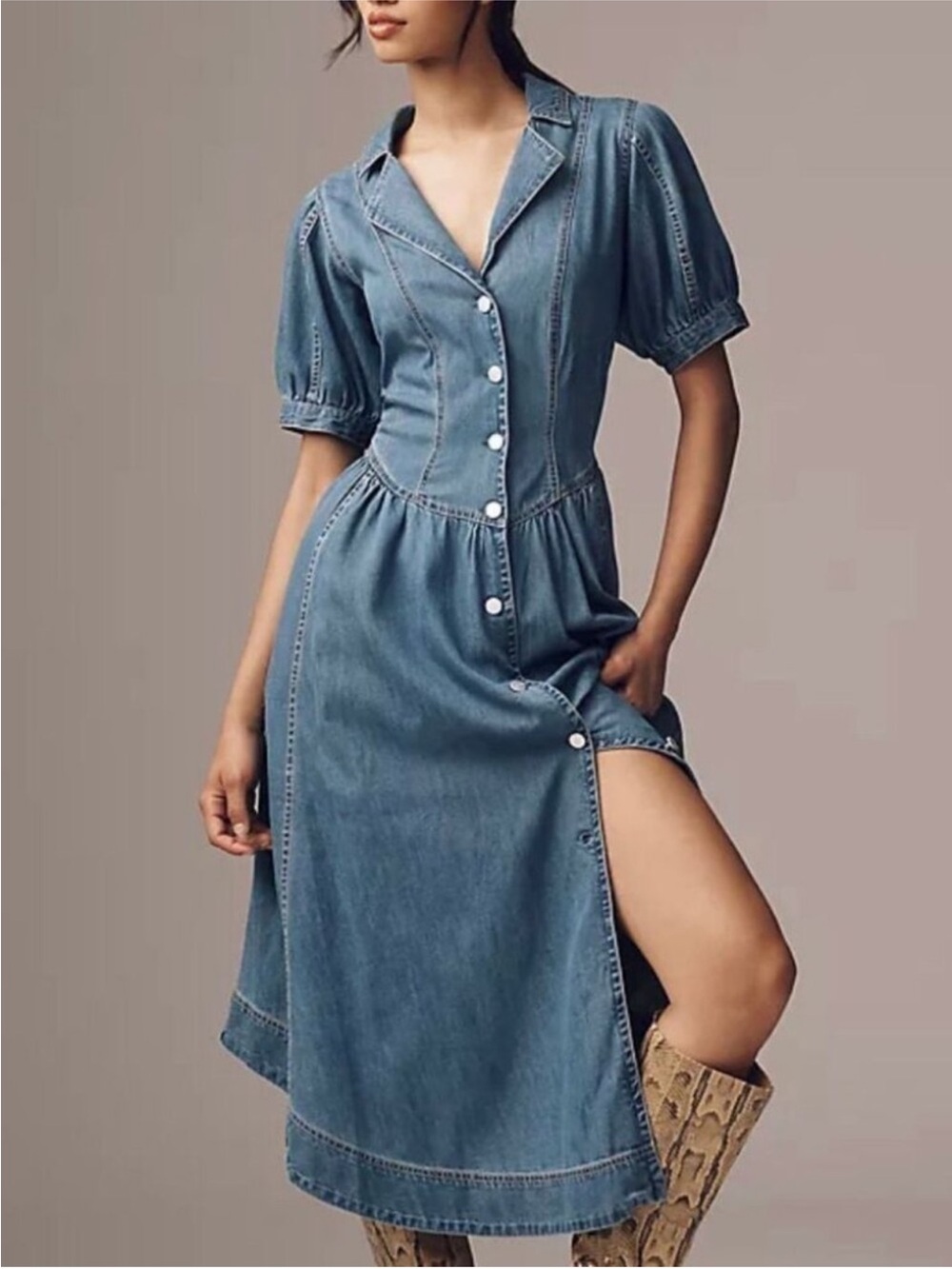 Pilcro Light Blue Denim Button-Front Midi Dress
